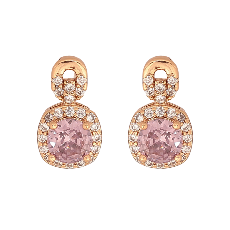 Серьги Xuping цвет Позолота 18К пусеты "Узор с сиреневыми кристаллами" фото №1