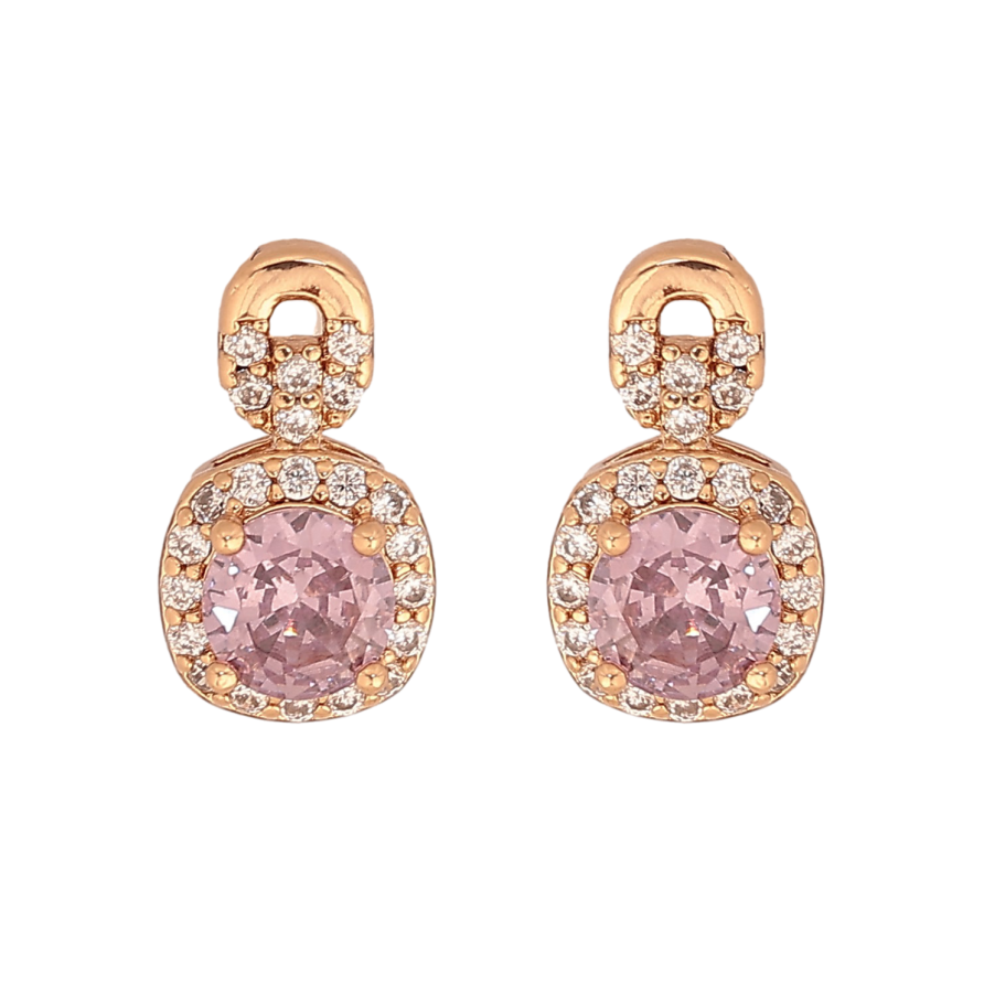 Серьги Xuping цвет Позолота 18К пусеты "Узор с сиреневыми кристаллами" фото №1