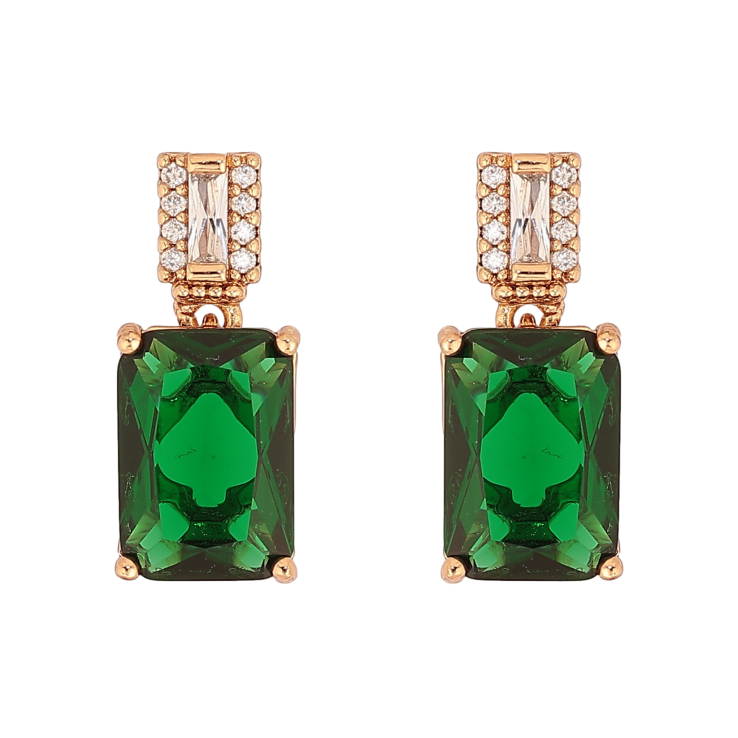 Серьги Xuping цвет Позолота 18К пусеты "Узор с зелеными кристаллами" фото №9