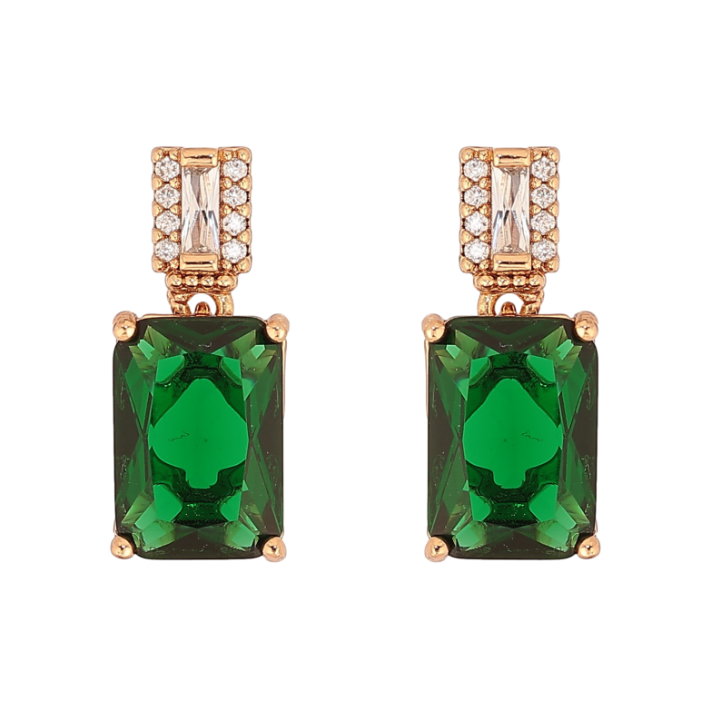 Сережки Xuping колір Позолота 18К пусети "Візерунок з зеленими кристалами" фото №14