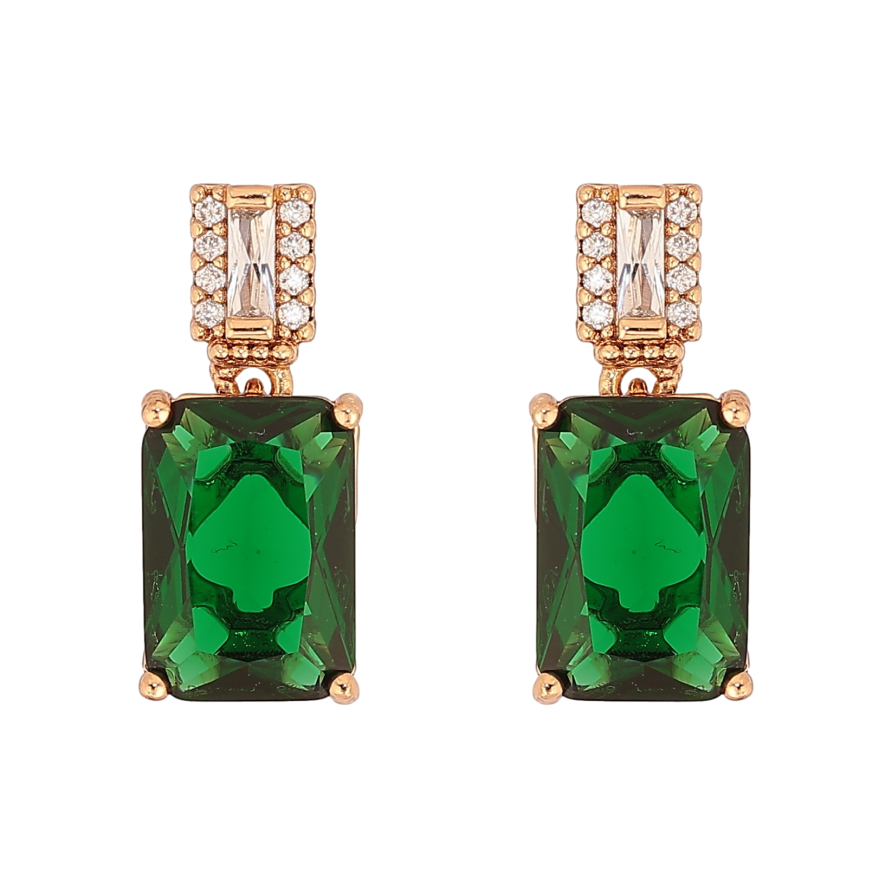 Серьги Xuping цвет Позолота 18К пусеты "Узор с зелеными кристаллами" фото №1