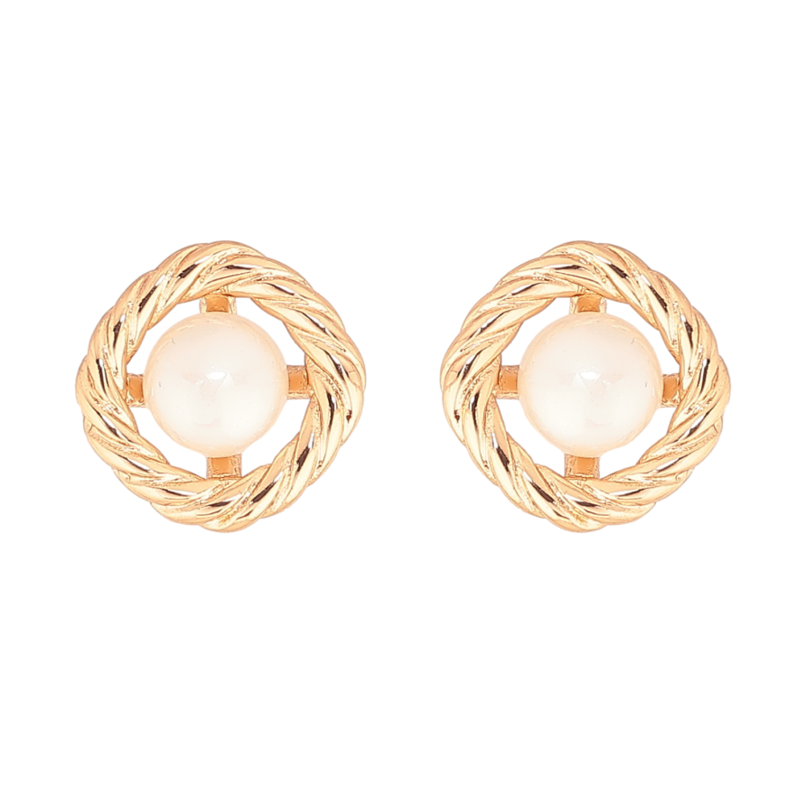 Серьги Xuping цвет Позолота 18К пусеты "Колечки с жемчужинами" фото №1