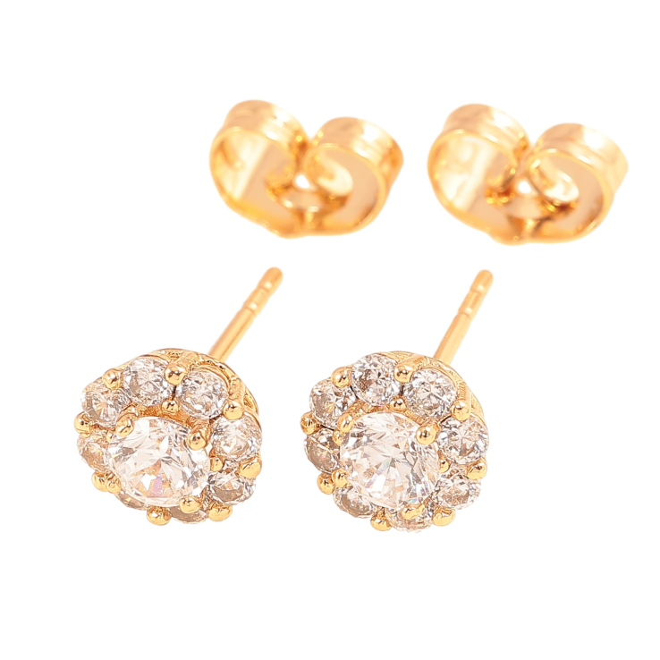 Серьги Xuping цвет Позолота 18К пусеты "Узор с кристаллами" фото №1