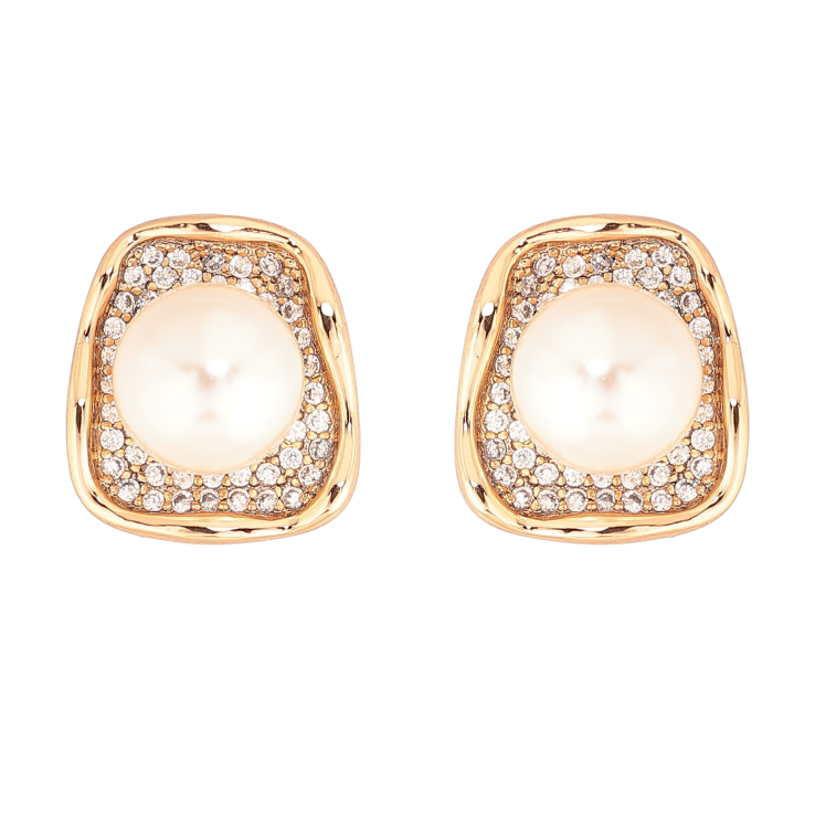 Серьги Xuping цвет Позолота 18К пусеты "Узор с инкрустацией кристаллами и жемчужинами" фото №12