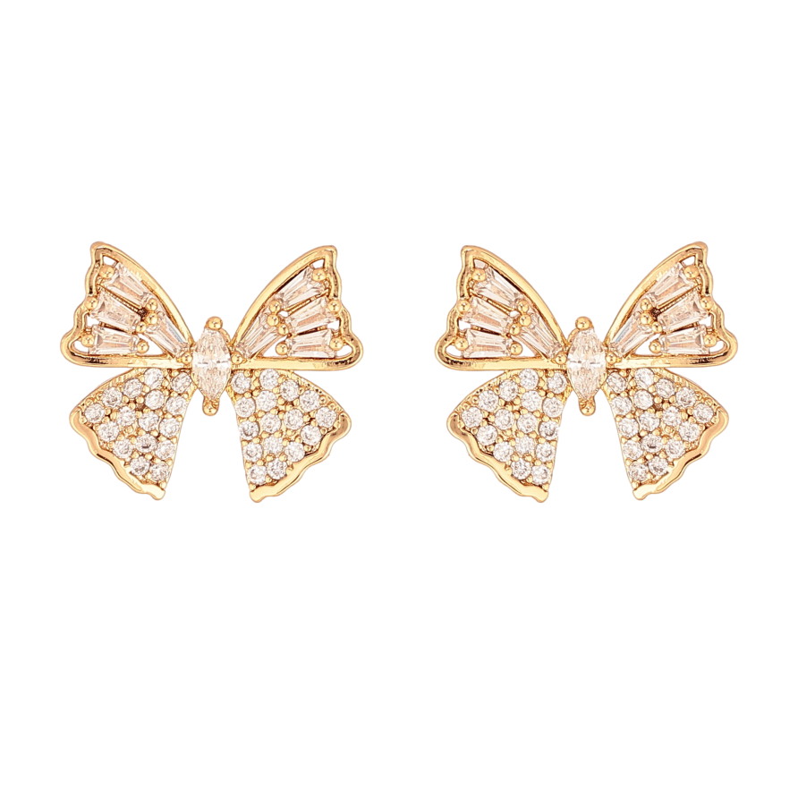 Сережки Xuping колір Позолота 18К пусети "Банти з кристалами" фото №1