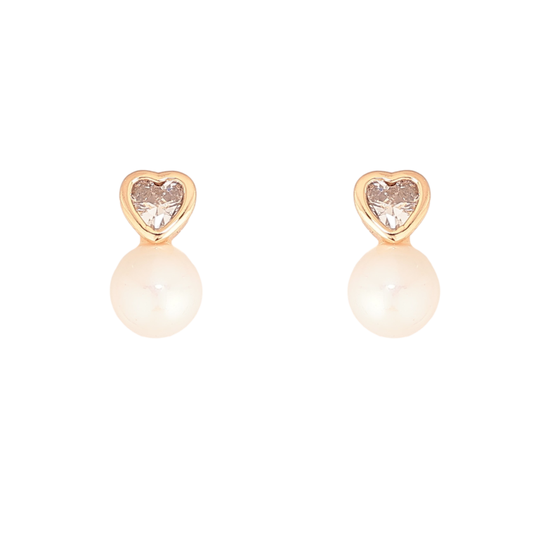 Серьги Xuping цвет Позолота 18К пусеты "Кристальные сердечки с жемчужинами" фото №1 Серьги Xuping цвет Позолота 18К пусеты "Кристальные сердечки с жемчужинами" фото №1