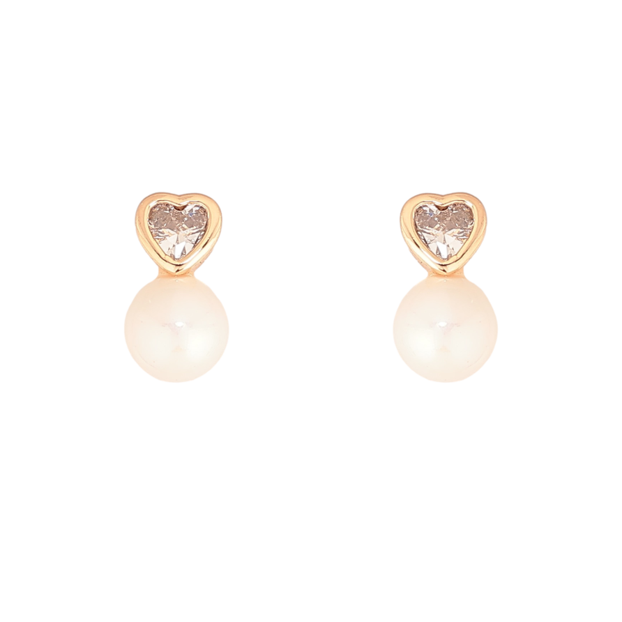 Серьги Xuping цвет Позолота 18К пусеты "Кристальные сердечки с жемчужинами" фото №1