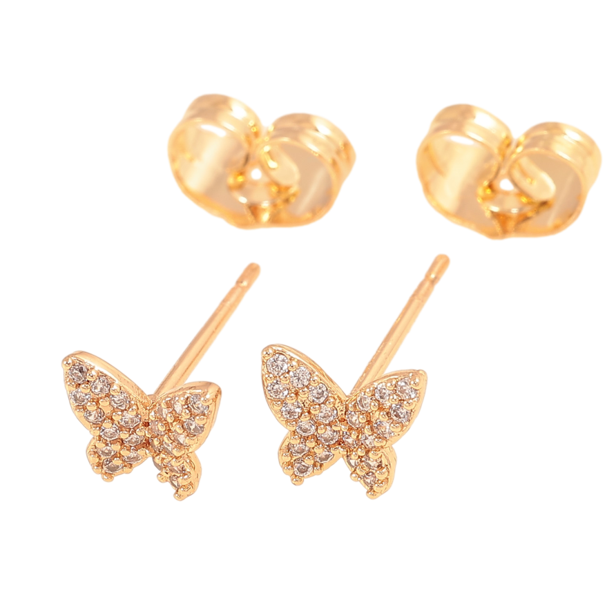 Сережки Xuping колір Позолота 18К пусети "Метелики з кристалами" фото №1 Сережки Xuping колір Позолота 18К пусети "Метелики з кристалами" фото №1