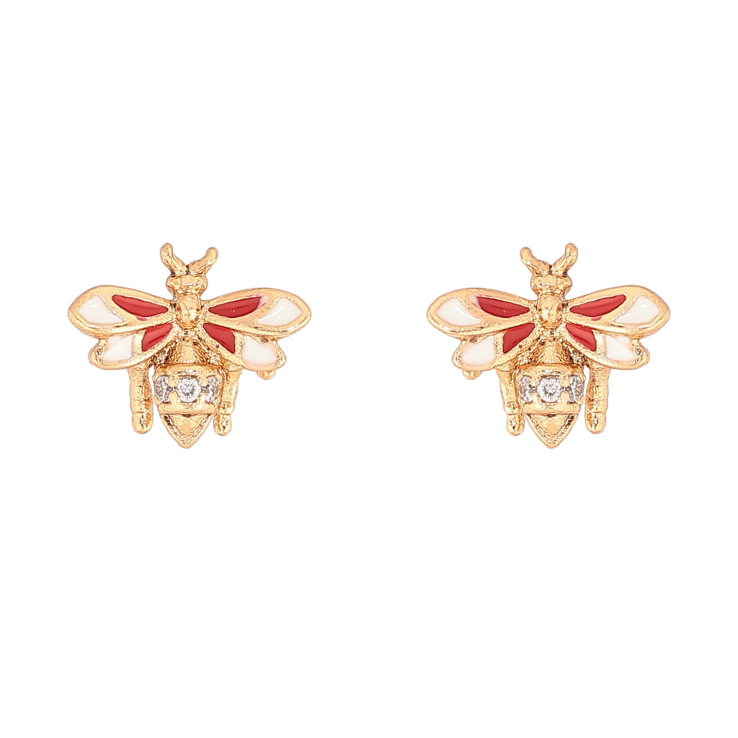 Серьги Xuping цвет Позолота 18К пусеты "Мушки с эмалью и кристаллами" фото №12