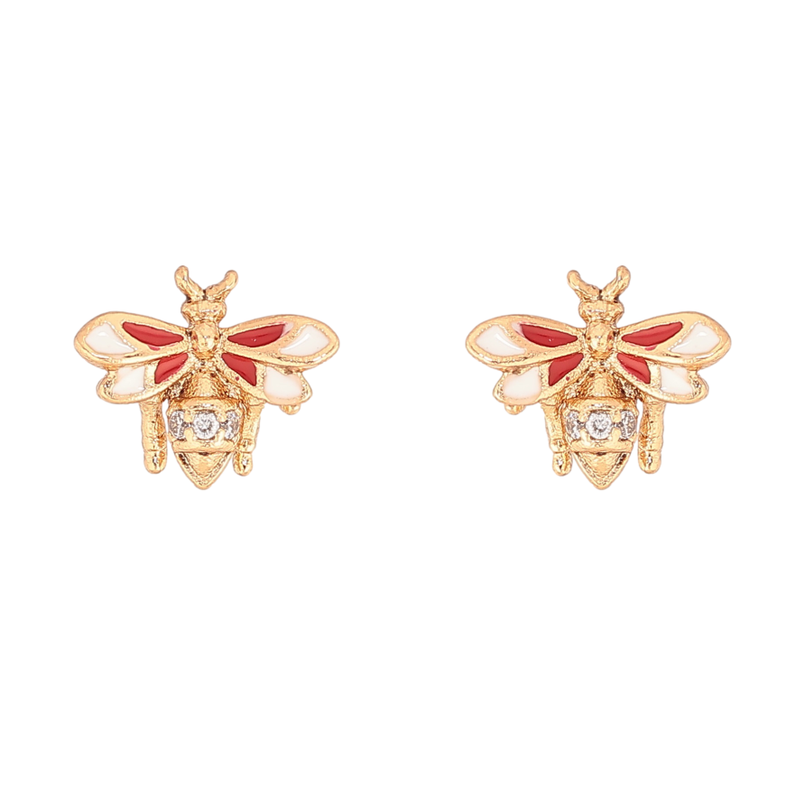 Серьги Xuping цвет Позолота 18К пусеты "Мушки с эмалью и кристаллами" фото №1