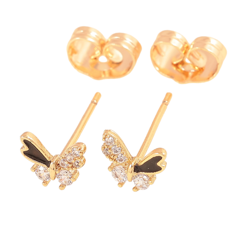 Серьги Xuping цвет Позолота 18К пусеты "Бабочки с кристаллами и черной эмалью" фото №19