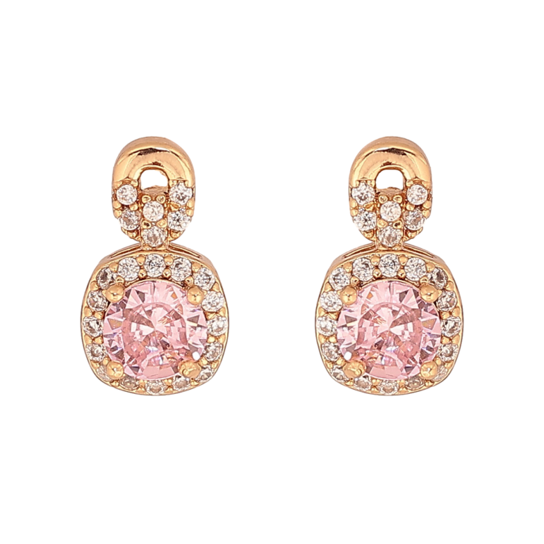 Серьги Xuping цвет Позолота 18К пусеты "Узор с розовыми кристаллами" фото №1