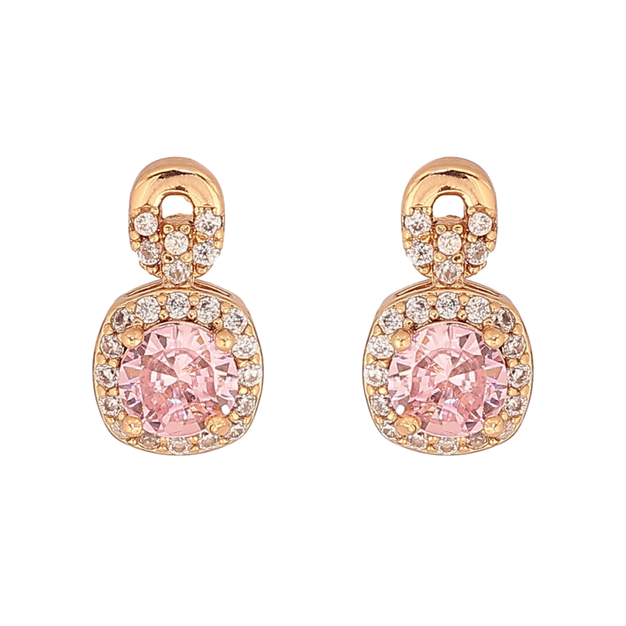 Серьги Xuping цвет Позолота 18К пусеты "Узор с розовыми кристаллами" фото №1
