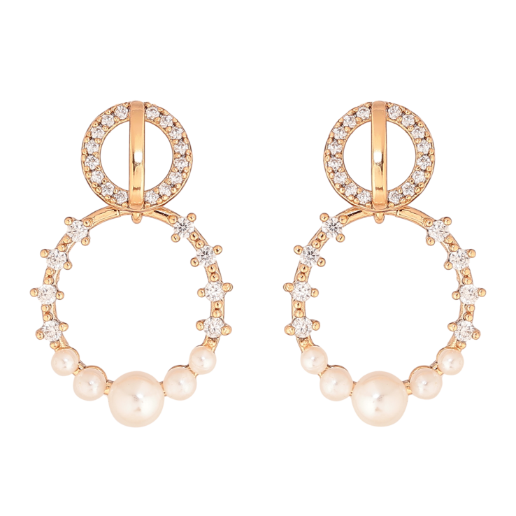 Серьги Xuping цвет Позолота 18К пусеты "Колечки с кристаллами и жемчужинами" фото №24