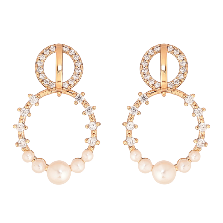 Серьги Xuping цвет Позолота 18К пусеты "Колечки с кристаллами и жемчужинами" фото №1 Серьги Xuping цвет Позолота 18К пусеты "Колечки с кристаллами и жемчужинами" фото №1