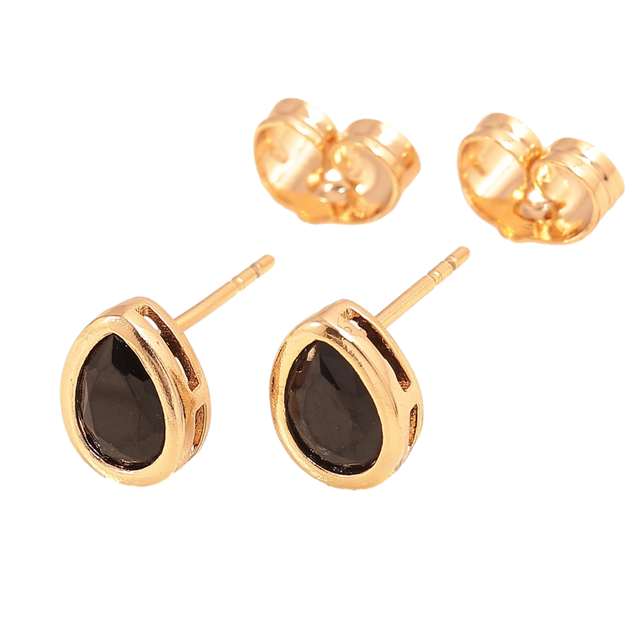 Серьги Xuping цвет Позолота 18К пусеты "Черные кристальные капельки" фото №1