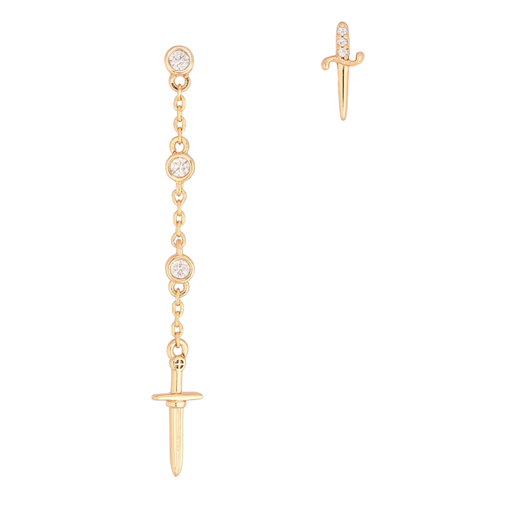 Серьги Xuping цвет Позолота 18К пусеты "Ассиметричные подвески с кинжалами и кристаллами" фото №4 Серьги Xuping цвет Позолота 18К пусеты "Ассиметричные подвески с кинжалами и кристаллами" фото №4