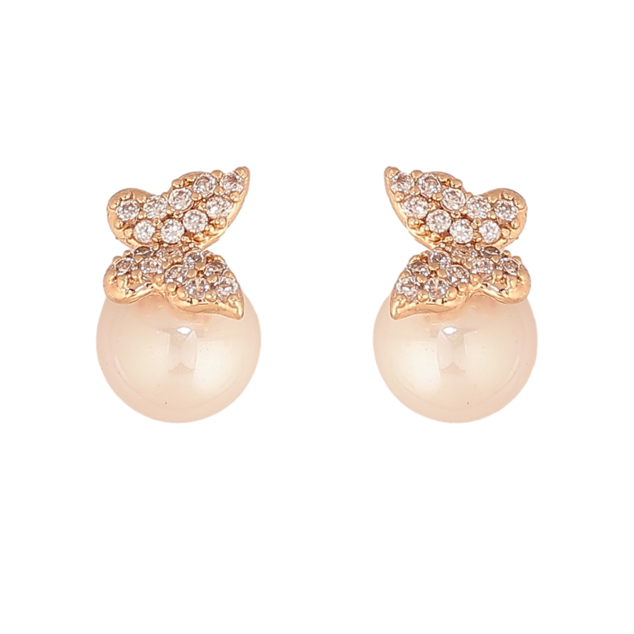 Серьги Xuping цвет Позолота 18К пусеты "Жемчужины с бабочками" фото №1