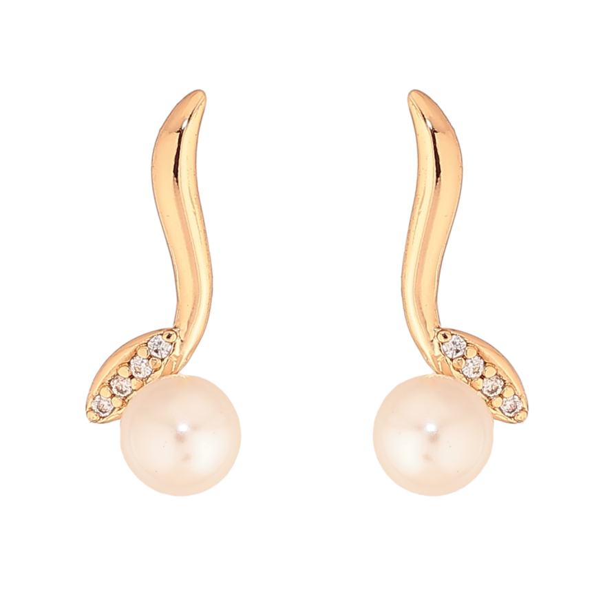 Серьги Xuping цвет Позолота 18К пусеты "Узор с жемчужинами и кристаллами" фото №1