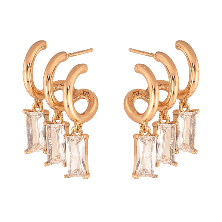 Серьги Xuping цвет Позолота 18К пусеты "Кристальные подвески" фото №19