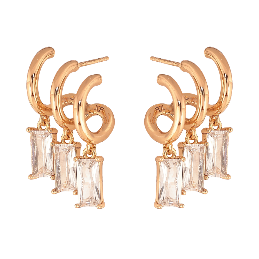 Серьги Xuping цвет Позолота 18К пусеты "Кристальные подвески" фото №1