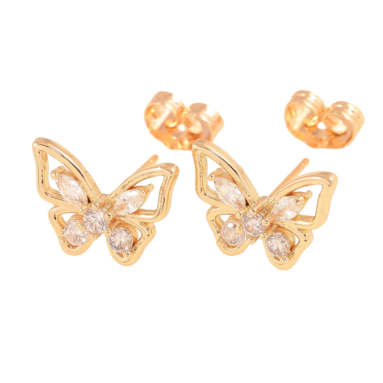 Серьги Xuping цвет Позолота 18К пусеты "Бабочки с кристаллами" фото №1