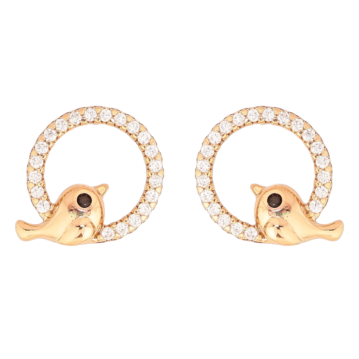 Серьги Xuping цвет Позолота 18К пусеты "Колечки с птичками" фото №9