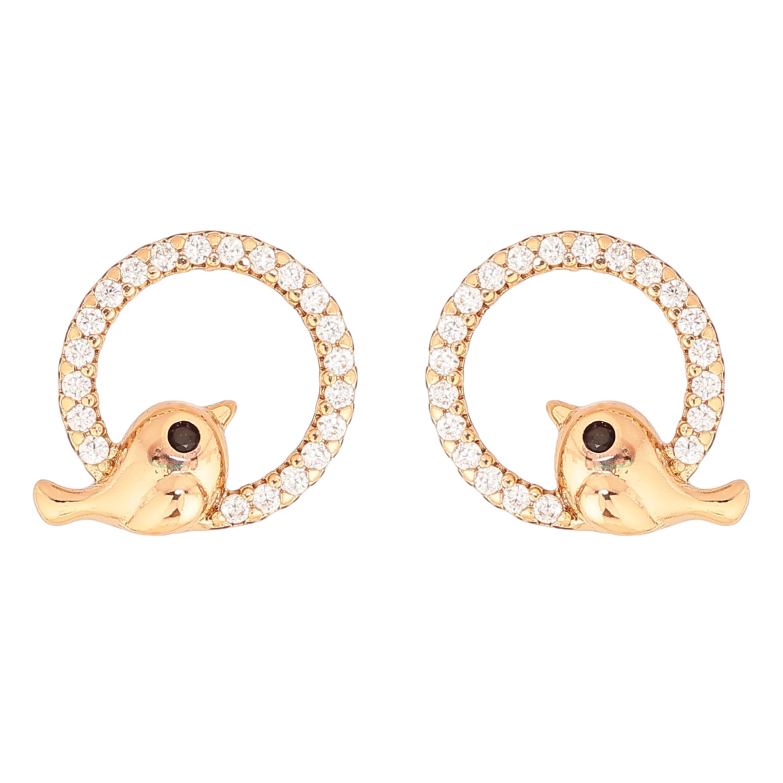 Серьги Xuping цвет Позолота 18К пусеты "Колечки с птичками" фото №1