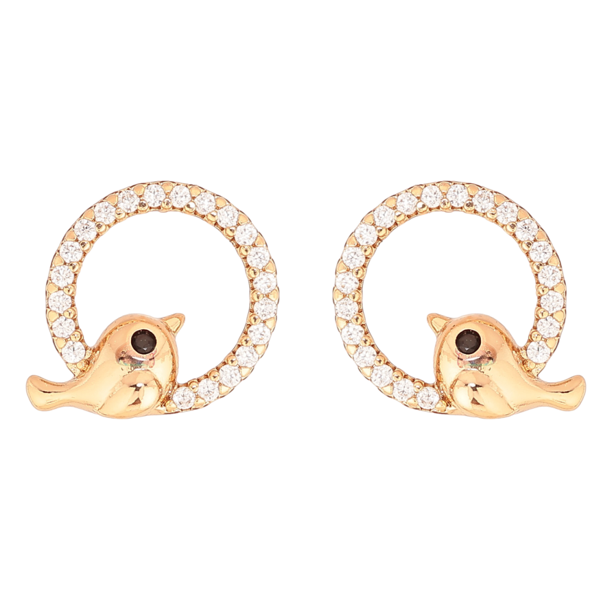 Серьги Xuping цвет Позолота 18К пусеты "Колечки с птичками" фото №1