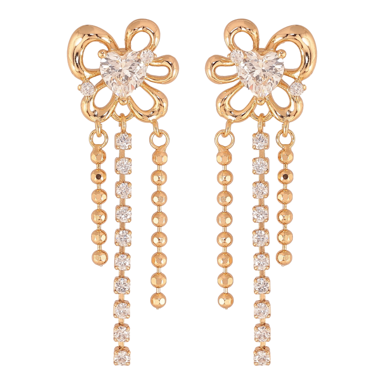 Серьги Xuping цвет Позолота 18К пусеты "Цветочки с кристальными подвесками" фото №1