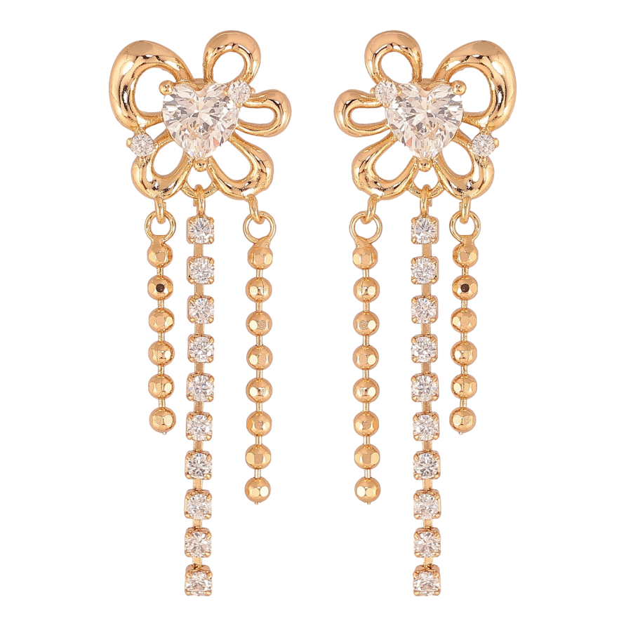 Сережки Xuping колір Позолота 18К пусети "Квіточки з кристальними підвісками" фото №1