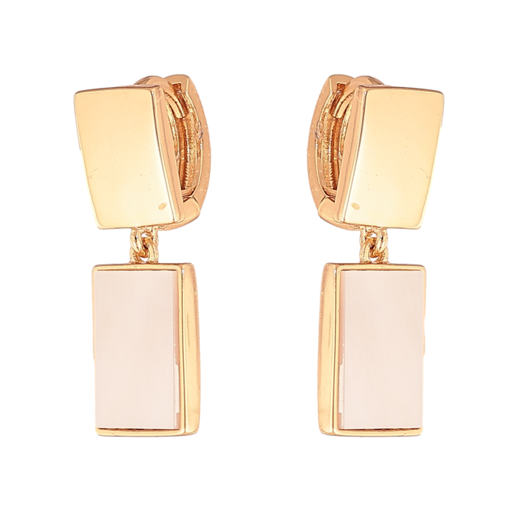 Сережки Xuping колір Позолота 18К підвіски на колечках "Прямокутники з перламутровими вставками" фото №2