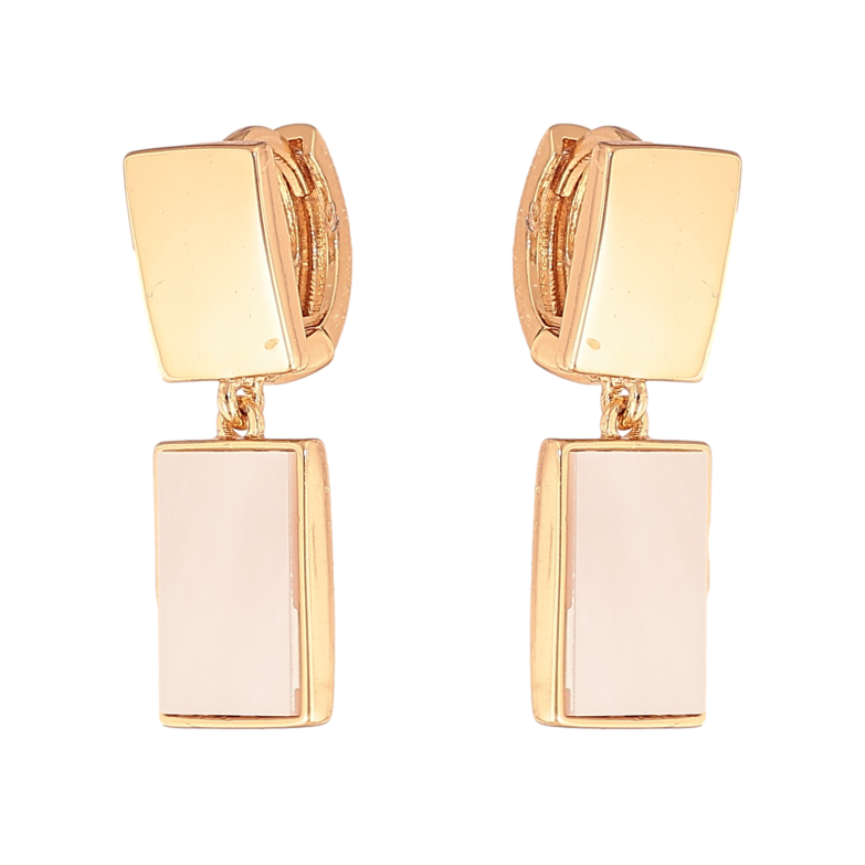 Сережки Xuping колір Позолота 18К підвіски на колечках "Прямокутники з перламутровими вставками" фото №3