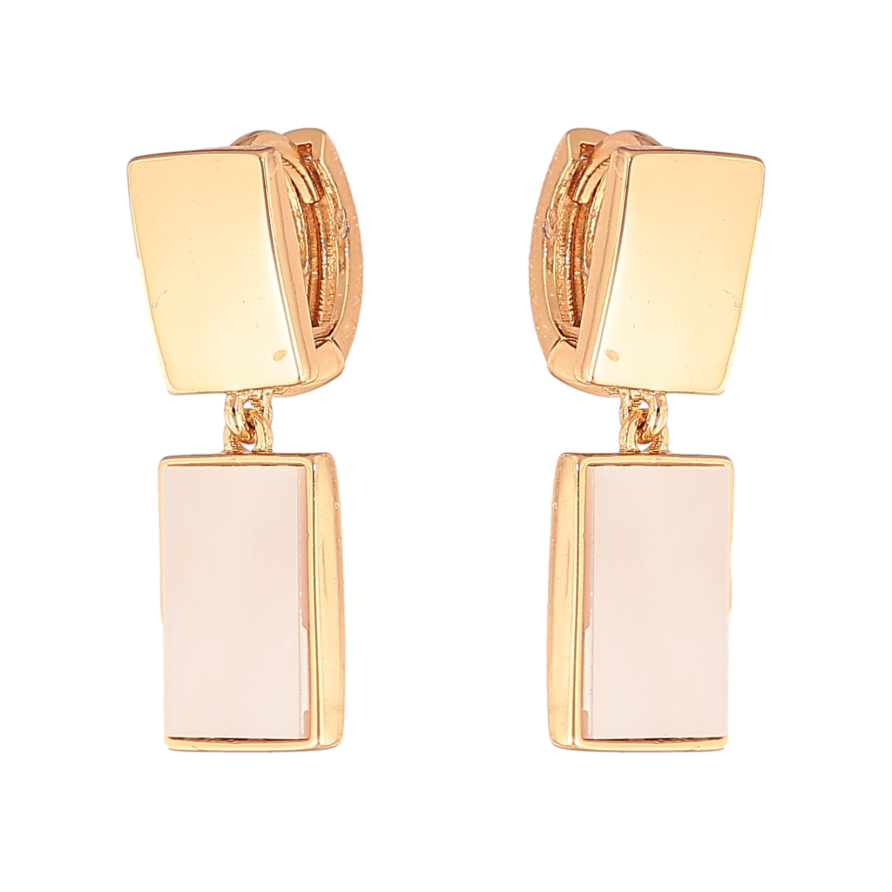 Сережки Xuping колір Позолота 18К підвіски на колечках "Прямокутники з перламутровими вставками" фото №1