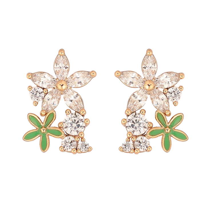 Серьги Xuping цвет Позолота 18К пусеты "Кристальные цветочки" фото №10
