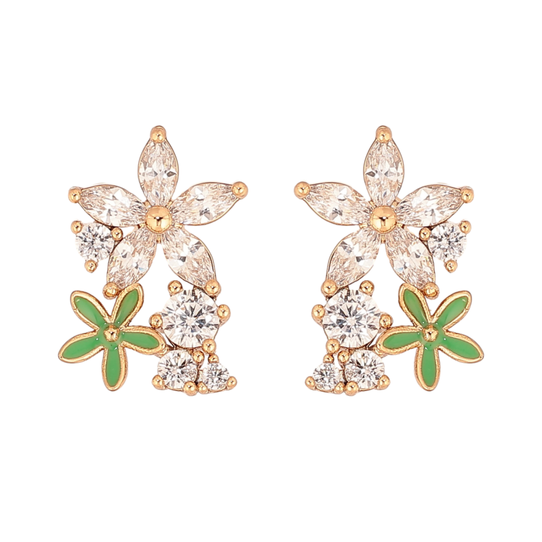 Серьги Xuping цвет Позолота 18К пусеты "Кристальные цветочки" фото №1
