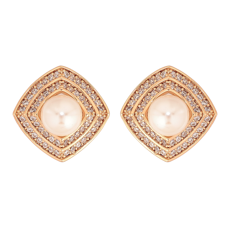 Серьги Xuping цвет Позолота 18К пусеты "Ромбы с кристаллами и жемчужинами" фото №16