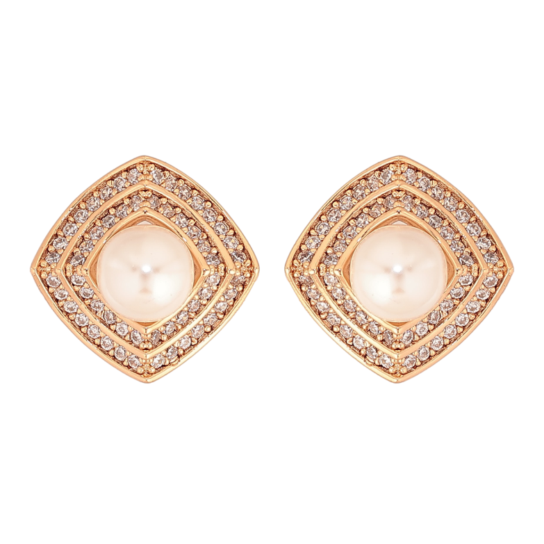 Сережки Xuping колір Позолота 18К пусети "Ромби з кристалами та перлинами" фото №11