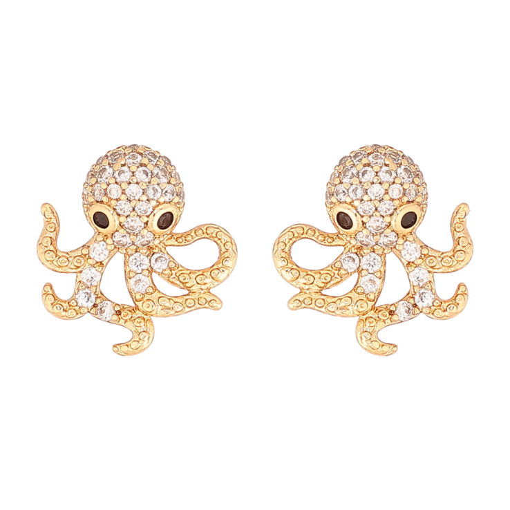 Сережки Xuping колір Позолота 18К пусети "Восьминоги з інкрустацією кристалами" фото №5 Сережки Xuping колір Позолота 18К пусети "Восьминоги з інкрустацією кристалами" фото №5