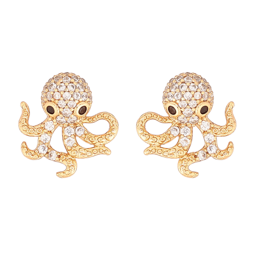 Сережки Xuping колір Позолота 18К пусети "Восьминоги з інкрустацією кристалами" фото №1