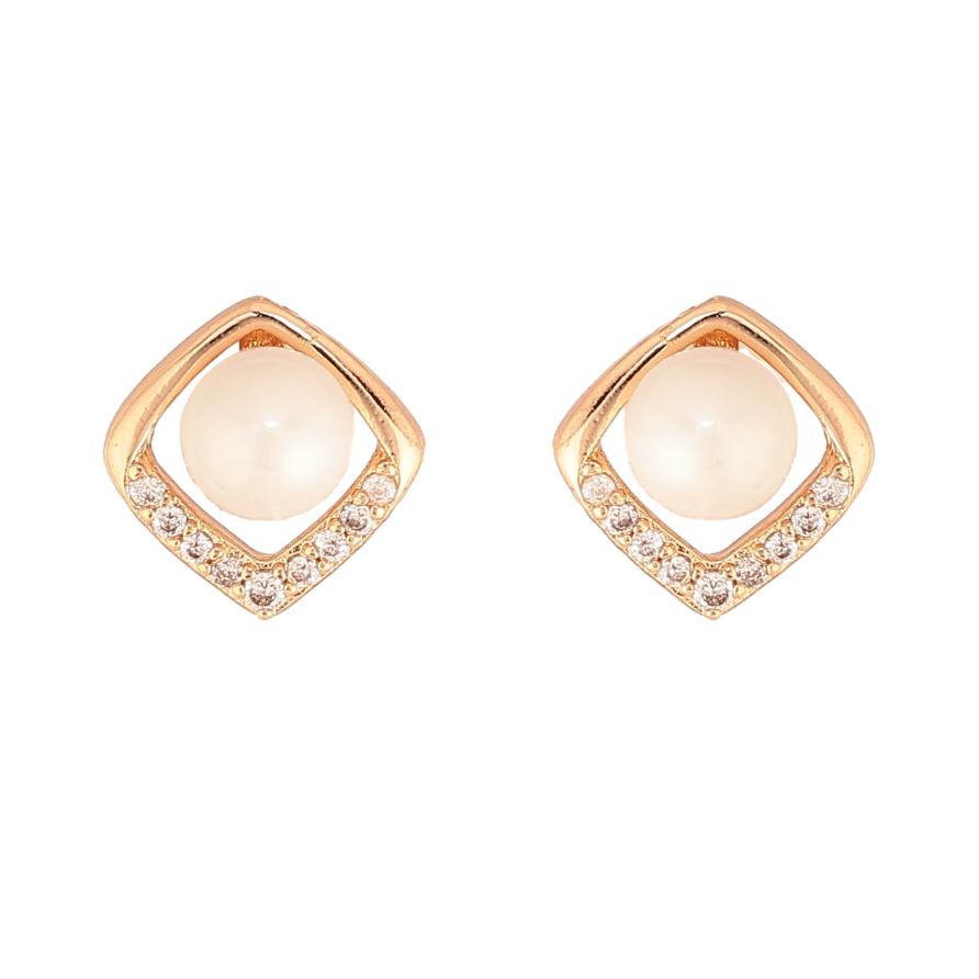 Серьги Xuping цвет Позолота 18К пусеты "Ромбы с жемчужинами и кристаллами" фото №1