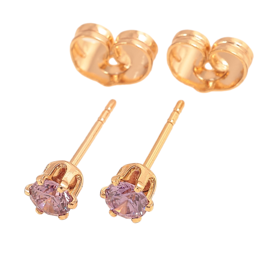 Серьги Xuping цвет Позолота 18К пусеты "Сиреневые кристаллы в 6-ти крапановой оправе" ø 4мм фото №1