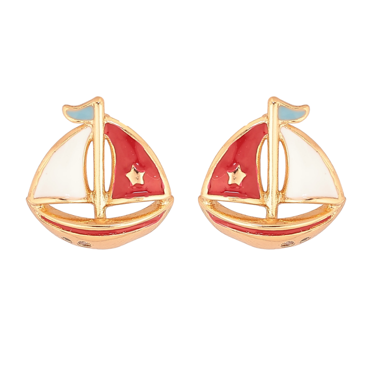 Серьги Xuping цвет Позолота 18К пусеты "Кораблики с красно-белой эмалью" фото №20