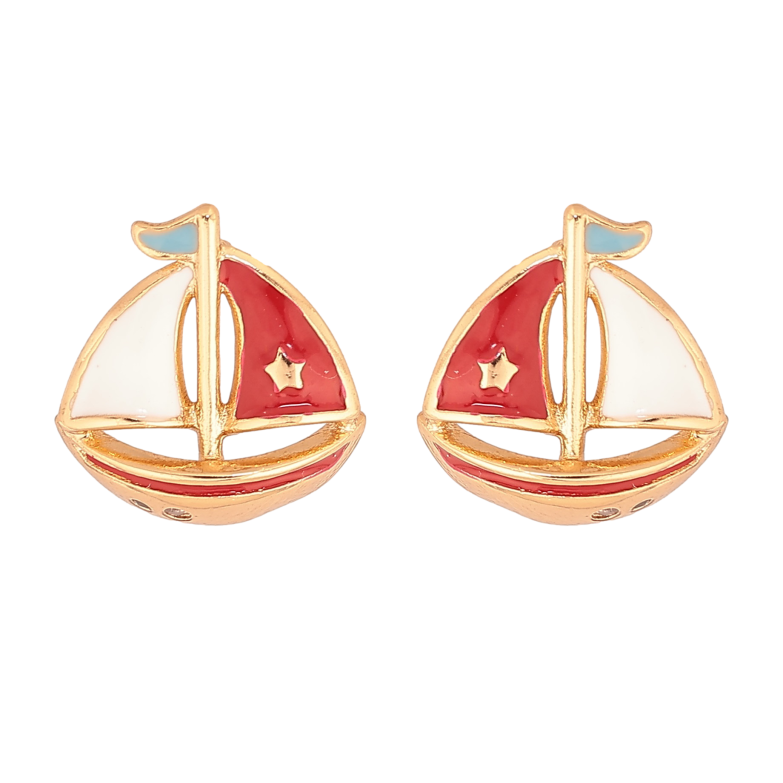 Серьги Xuping цвет Позолота 18К пусеты "Кораблики с красно-белой эмалью" фото №1