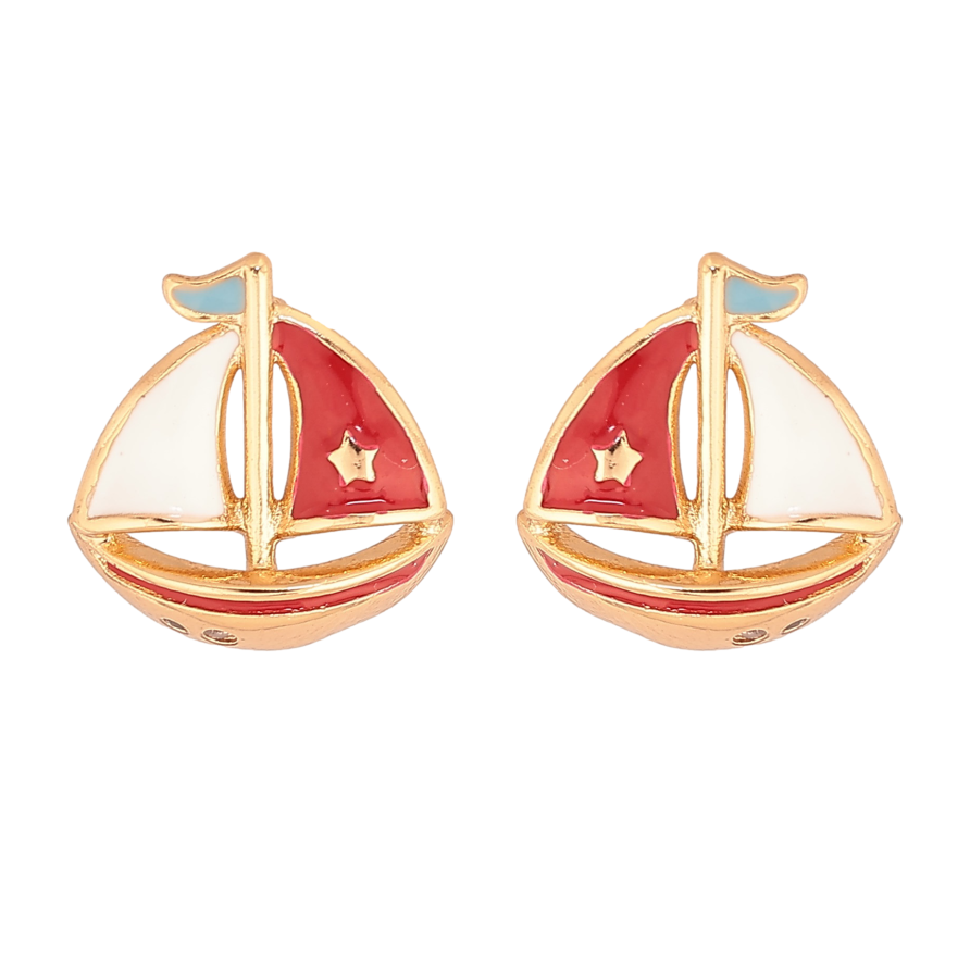 Серьги Xuping цвет Позолота 18К пусеты "Кораблики с красно-белой эмалью" фото №1