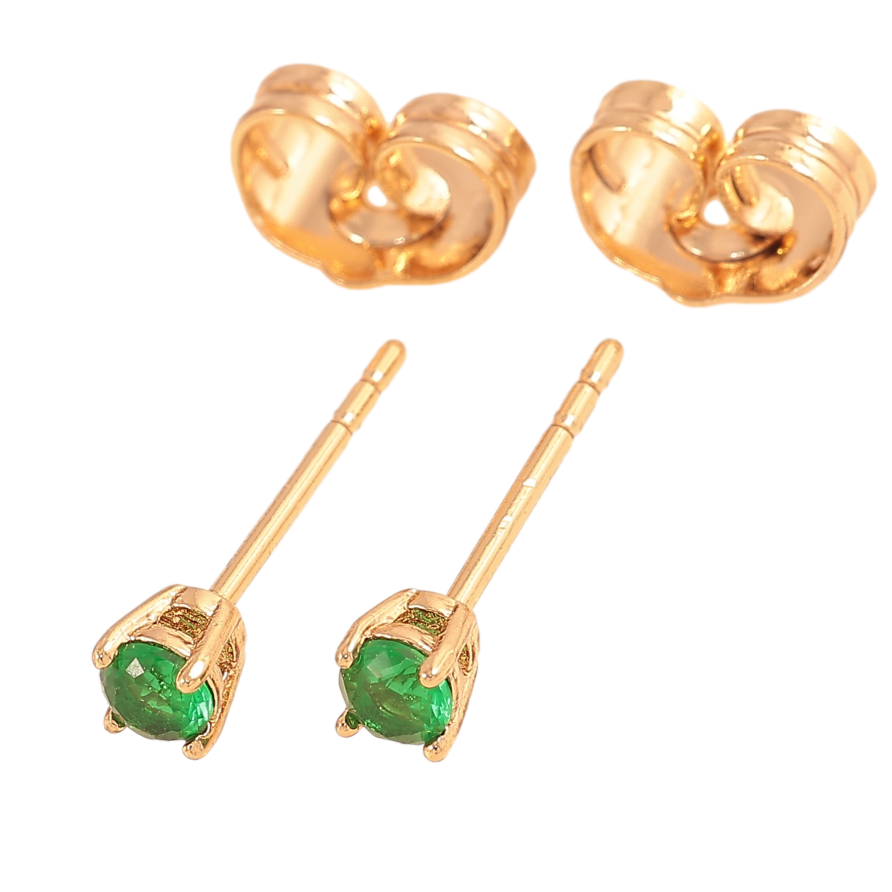 Серьги Xuping цвет Позолота 18К пусеты "Зеленые кристаллы в 4-х крапановой оправе" ø 3мм фото №1