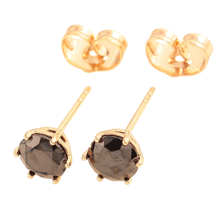 Серьги Xuping цвет Позолота 18К пусеты "Черные кристаллы в 6-ти крапановой оправе" ø 6мм фото №2