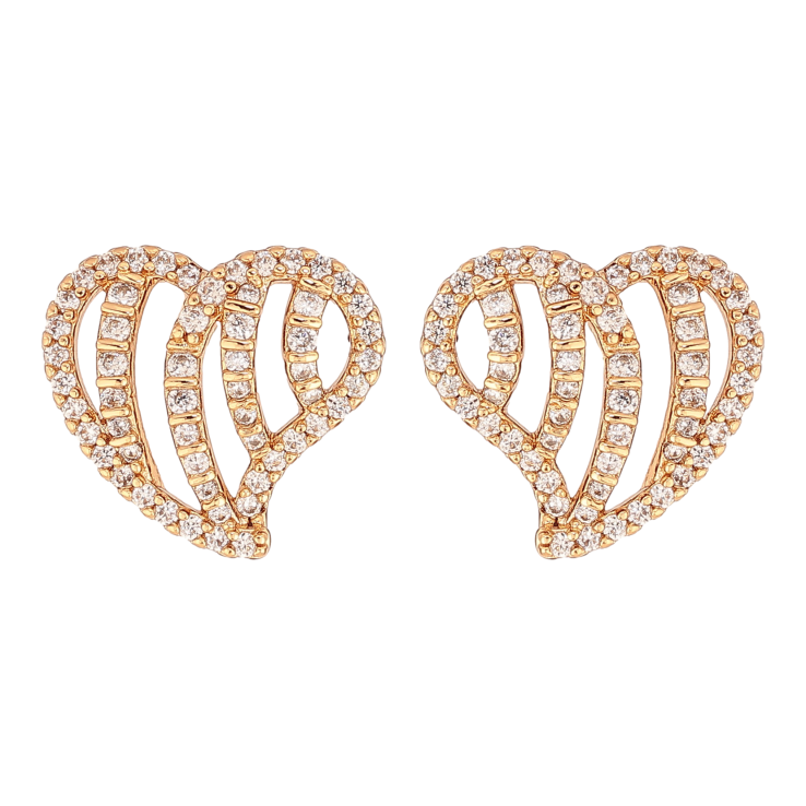 Серьги Xuping цвет Позолота 18К пусеты "Сердечки с инкрустацией кристаллами" фото №7