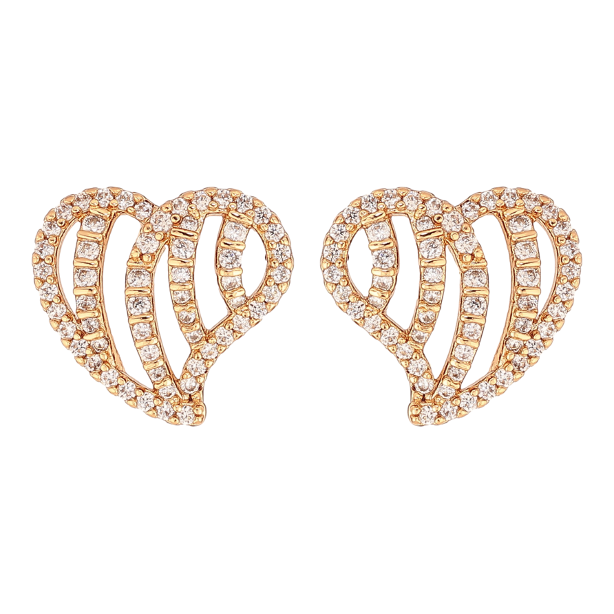Серьги Xuping цвет Позолота 18К пусеты "Сердечки с инкрустацией кристаллами" фото №1
