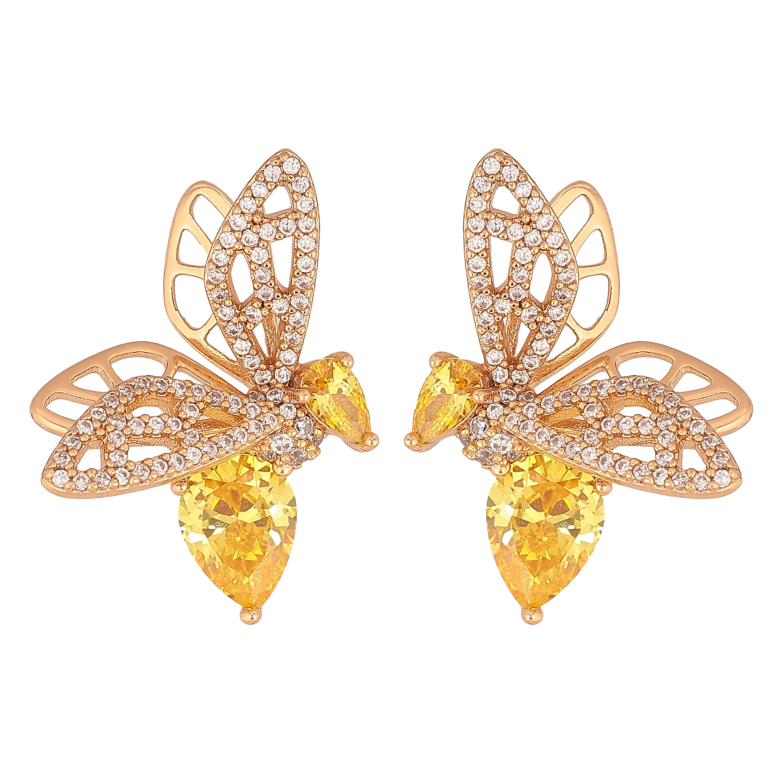 Серьги Xuping цвет Позолота 18К пусеты "Пчелы с желтыми кристаллами" фото №7